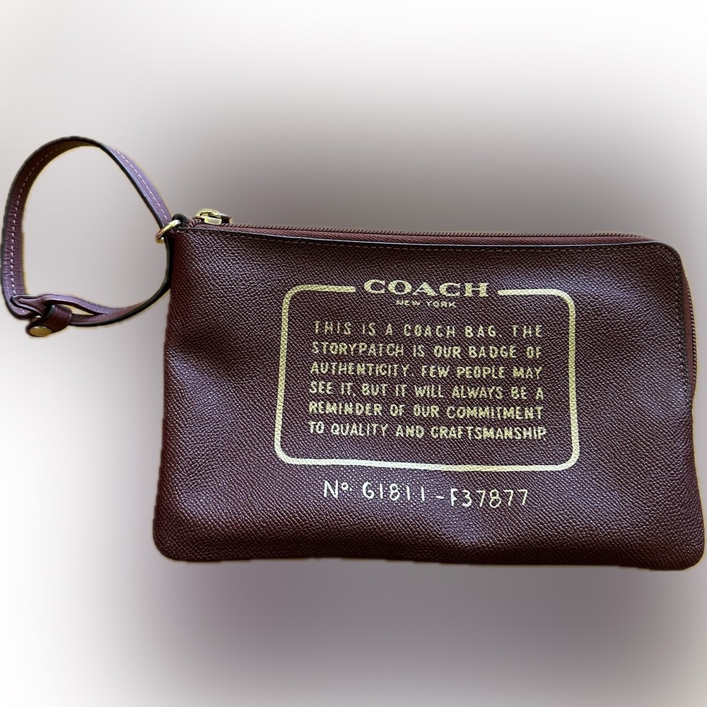 Coach storypatch maroon burgundy leather wristlet clutch